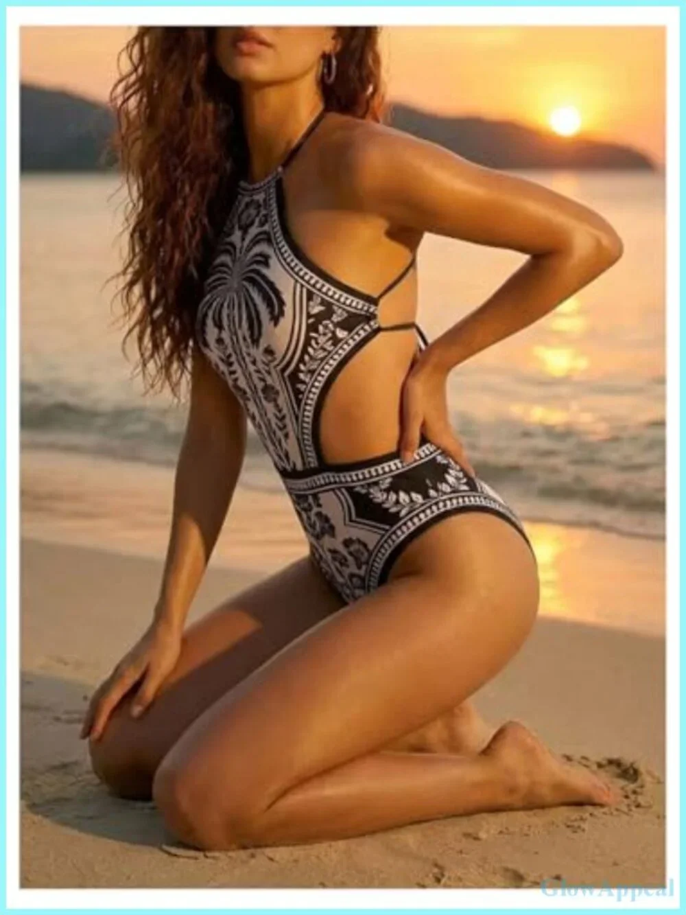 Halter Neck One Piece Swimsuit Criss Cross Tie Back
